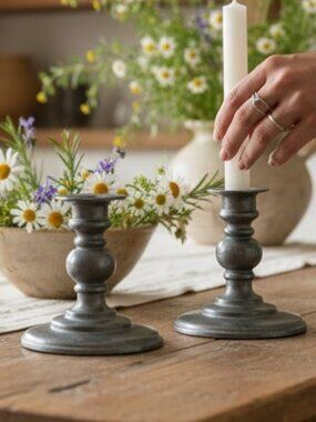 Vintage Pair of Pewter Candlestick Holders Hallmarked 4 Inches High‎